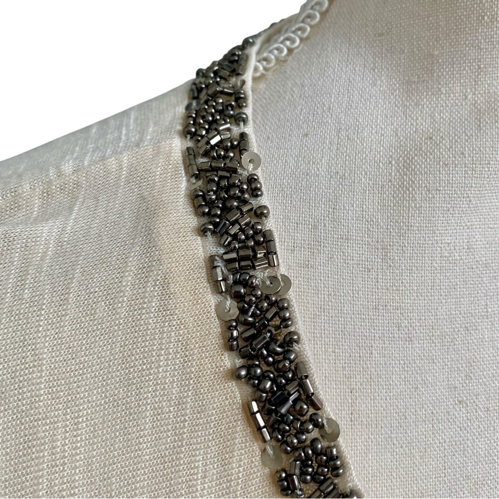 Alberto Makali Beaded Neck Poncho Blouse Ivory Rayon Draped Tunic Top S - Picture 3 of 13